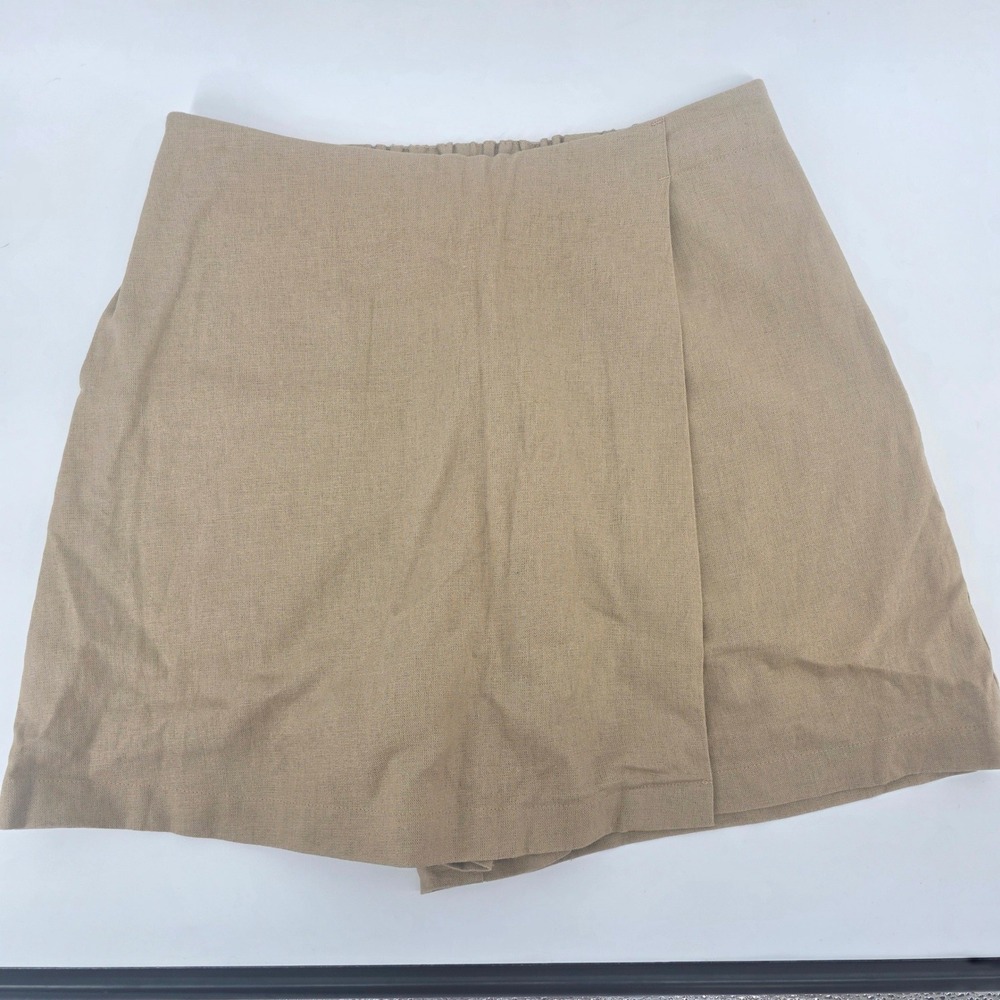 Rae Mode Womens Tan Linen Blend Skort Shorts Size Medium Wrap Front